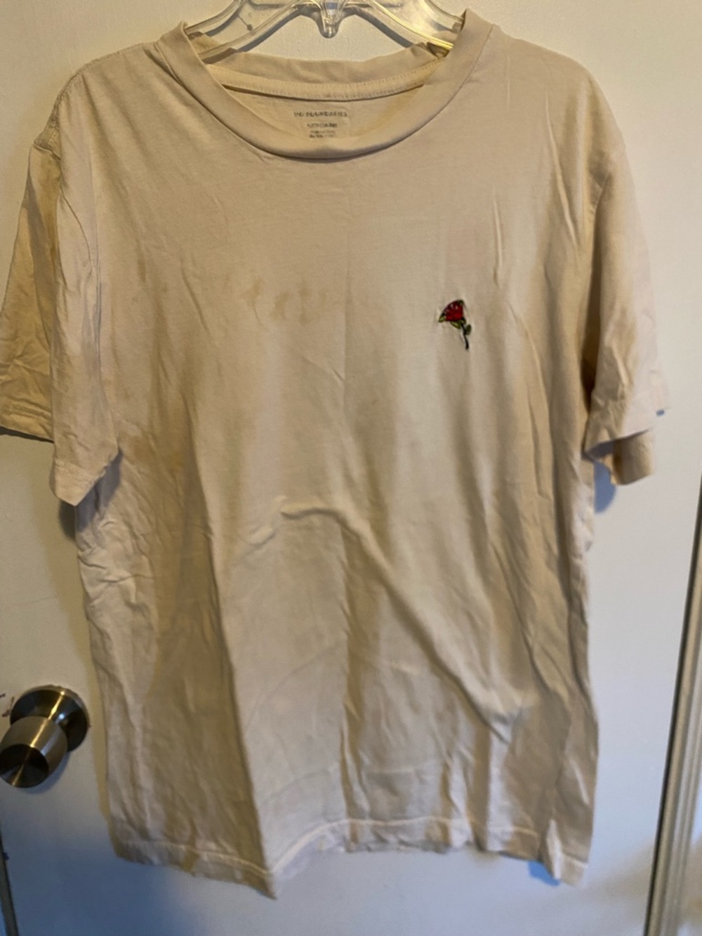 No Boundaries Cream Short-Sleeve T-Shirt with Small Rose Patch